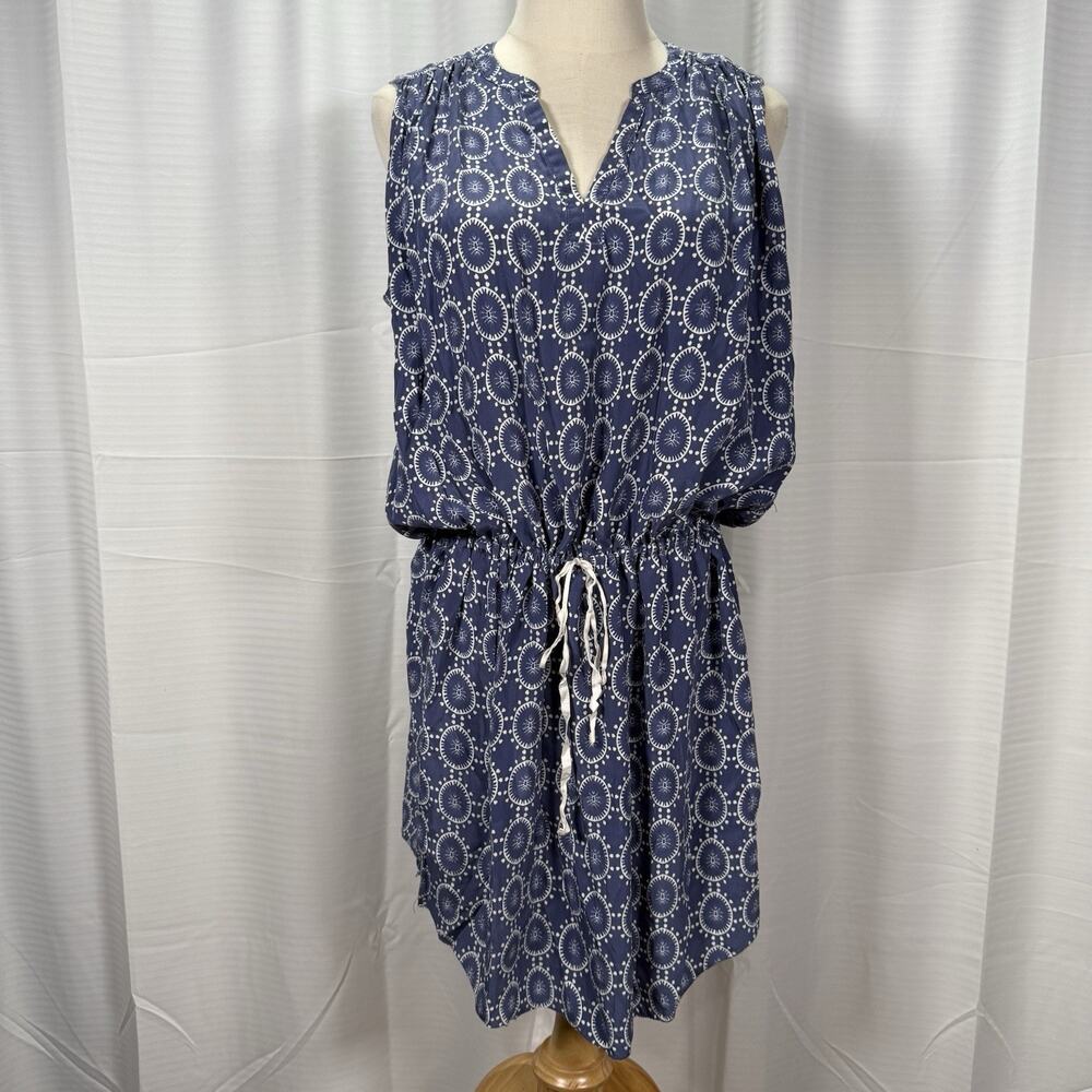Ulla Johnson Mila Dress Silk Blue White Medallion Print Drawstring Womens Size 6